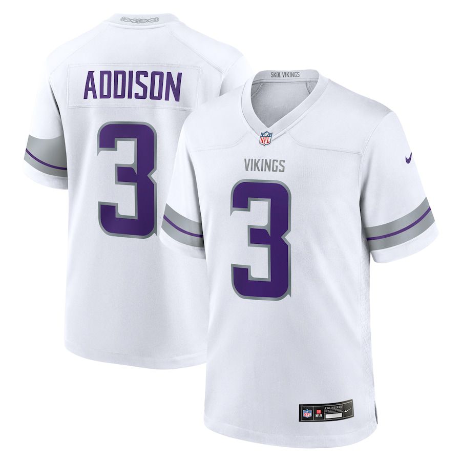 Men Minnesota Vikings 3 Jordan Addison Nike White Alternate Game Player NFL Jersey